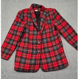 Vintage David Paul New York Red Grey Plaid Wool Blend Blazer Jacket Medium USA‎
